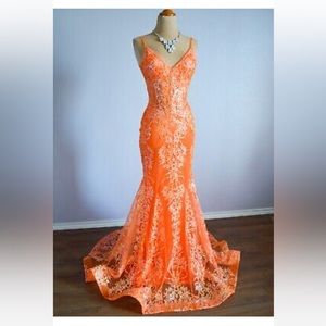 LONG FORMAL EVENING GLITTER SEQUIN PROM PAGEAN BALL GALA GOWN DRESS 2 - Orange